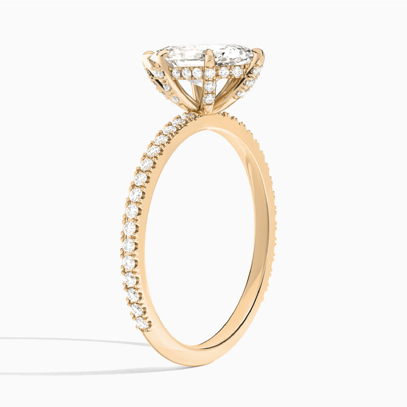 Pear Luxe Six-Prong Pavé Lab Diamond Engagement Ring In 14K Rose Gold, Angle View