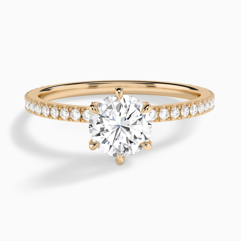 Round Luxe Six-Prong Pavé Lab Diamond Engagement Ring In 14K Rose Gold - Lucenjuri