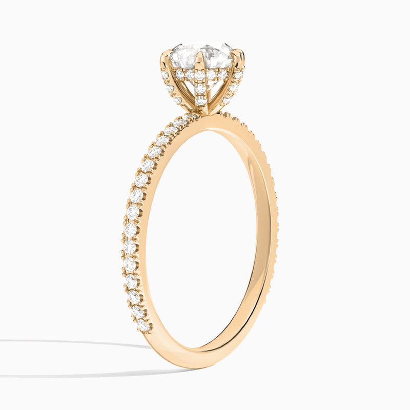 Round Luxe Six-Prong Pavé Lab Diamond Engagement Ring In 14K Rose Gold, Angle View