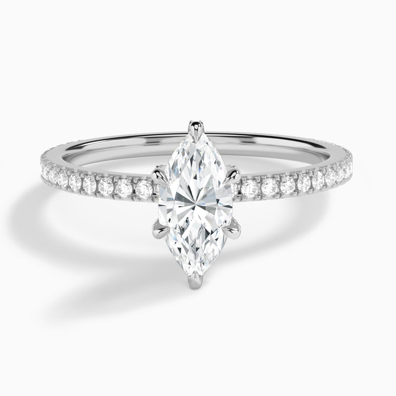 Marquise Luxe Six-Prong Pavé Lab Diamond Engagement Ring In 18K White Gold - Lucenjuri