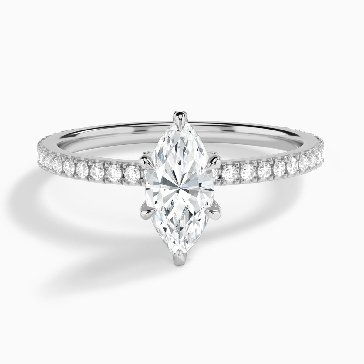 Marquise Luxe Six-Prong Pavé Lab Diamond Engagement Ring In 18K White Gold - Lucenjuri