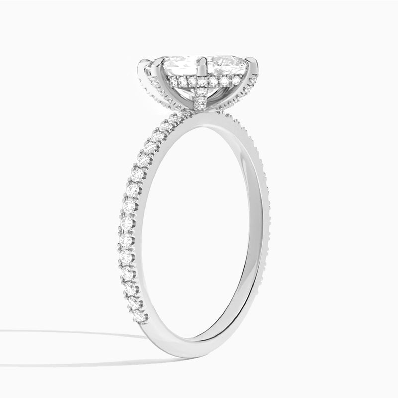 Marquise Luxe Six-Prong Pavé Lab Diamond Engagement Ring In 18K White Gold, Angle View
