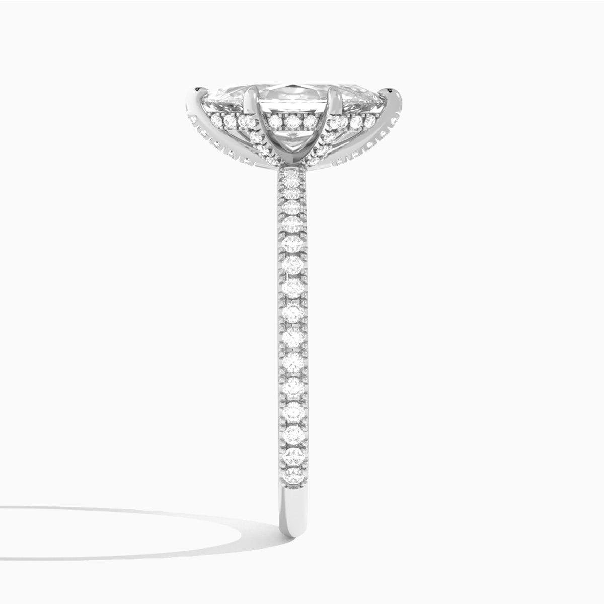 Marquise Luxe Six-Prong Pavé Lab Diamond Engagement Ring In 18K White Gold, Side View