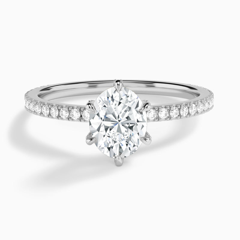 Oval Luxe Six-Prong Pavé Lab Diamond Engagement Ring In 14K White Gold - Lucenjuri
