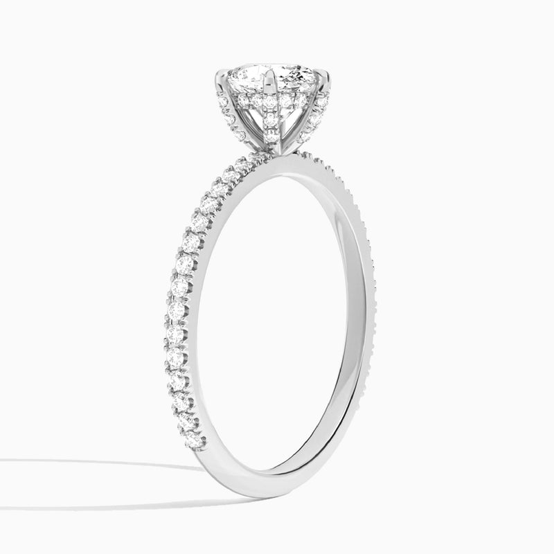 Oval Luxe Six-Prong Pavé Lab Diamond Engagement Ring In 14K White Gold, Angle View