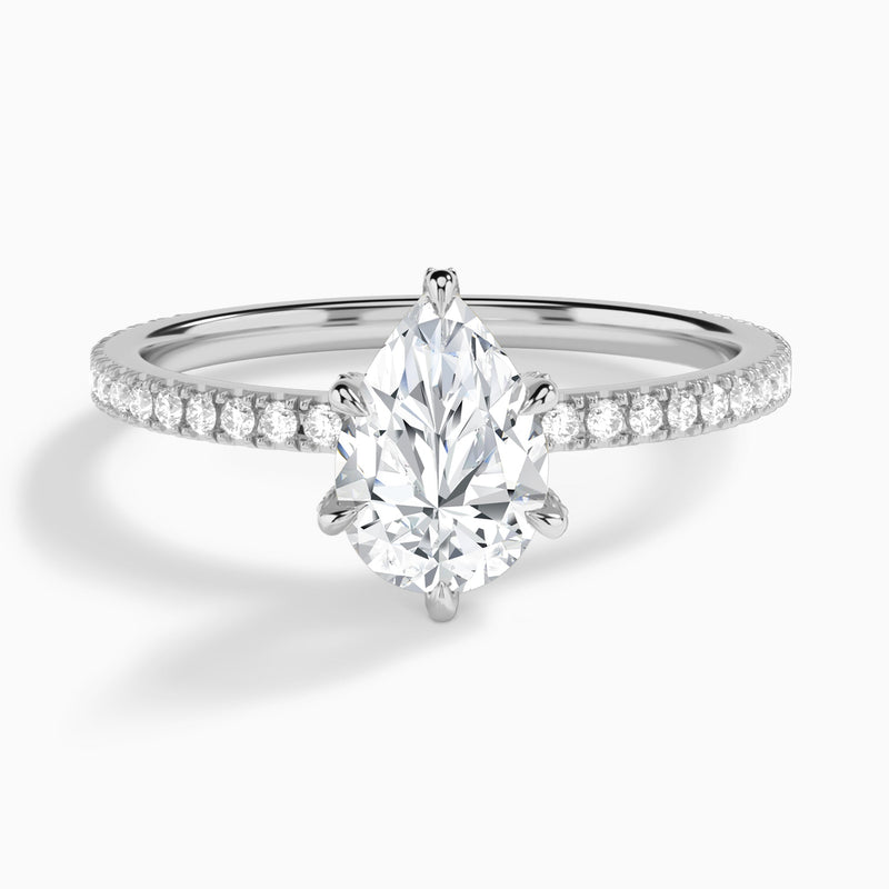 Pear Luxe Six-Prong Pavé Lab Diamond Engagement Ring In 14K White Gold - Lucenjuri