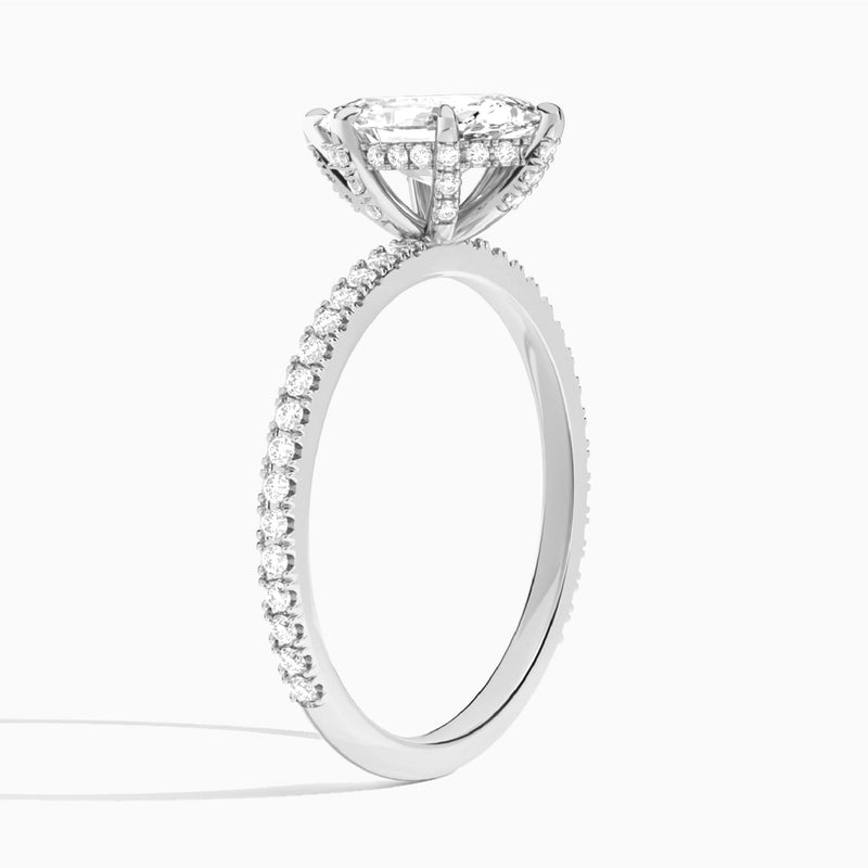 Pear Luxe Six-Prong Pavé Lab Diamond Engagement Ring In 18K White Gold, Angle View
