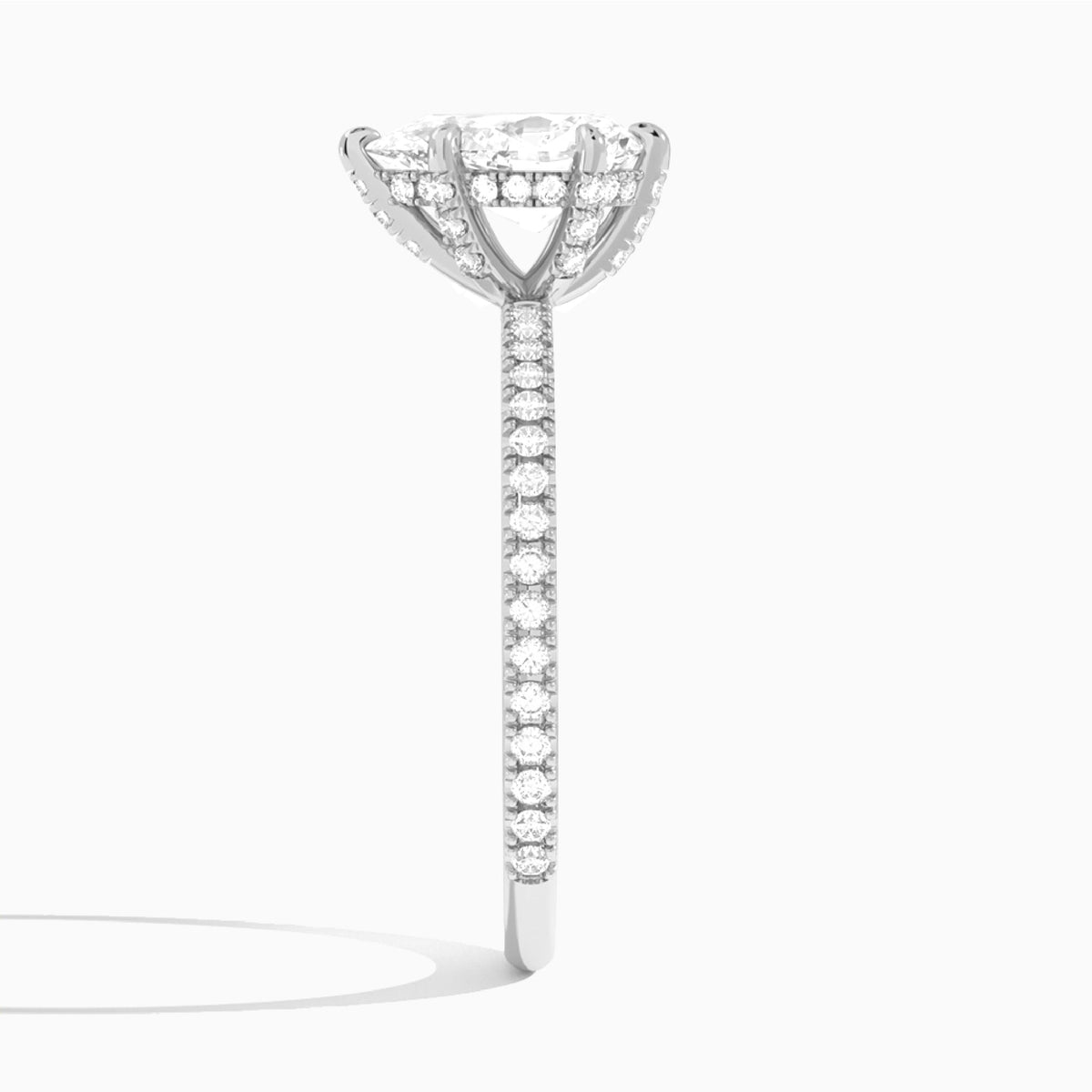 Pear Luxe Six-Prong Pavé Lab Diamond Engagement Ring In 18K White Gold, Side View