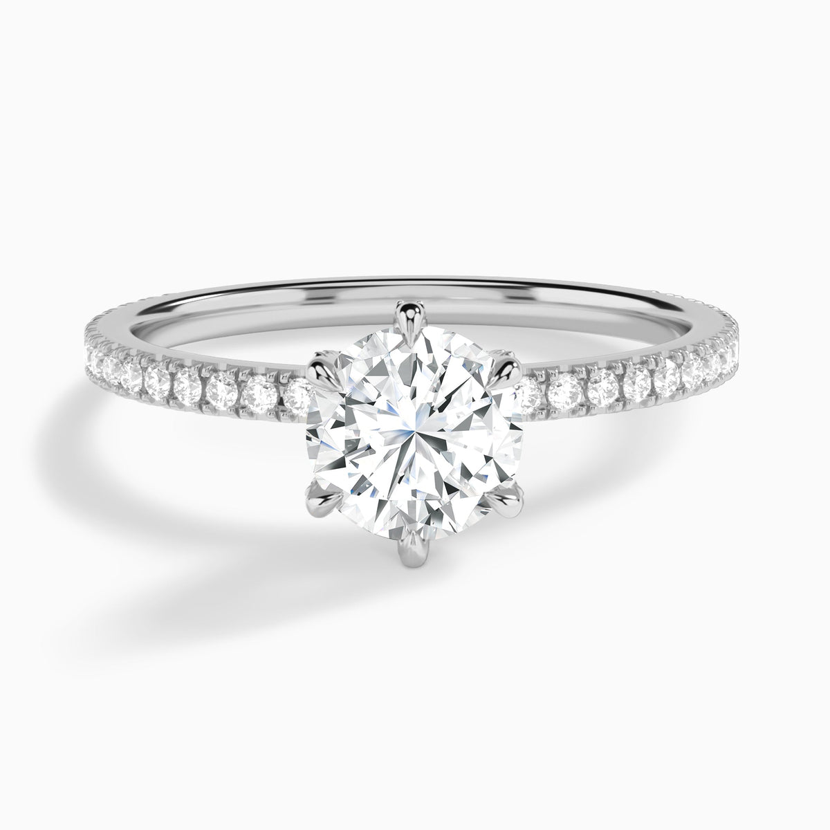 Round Luxe Six-Prong Pavé Lab Diamond Engagement Ring In 14K White Gold - Lucenjuri