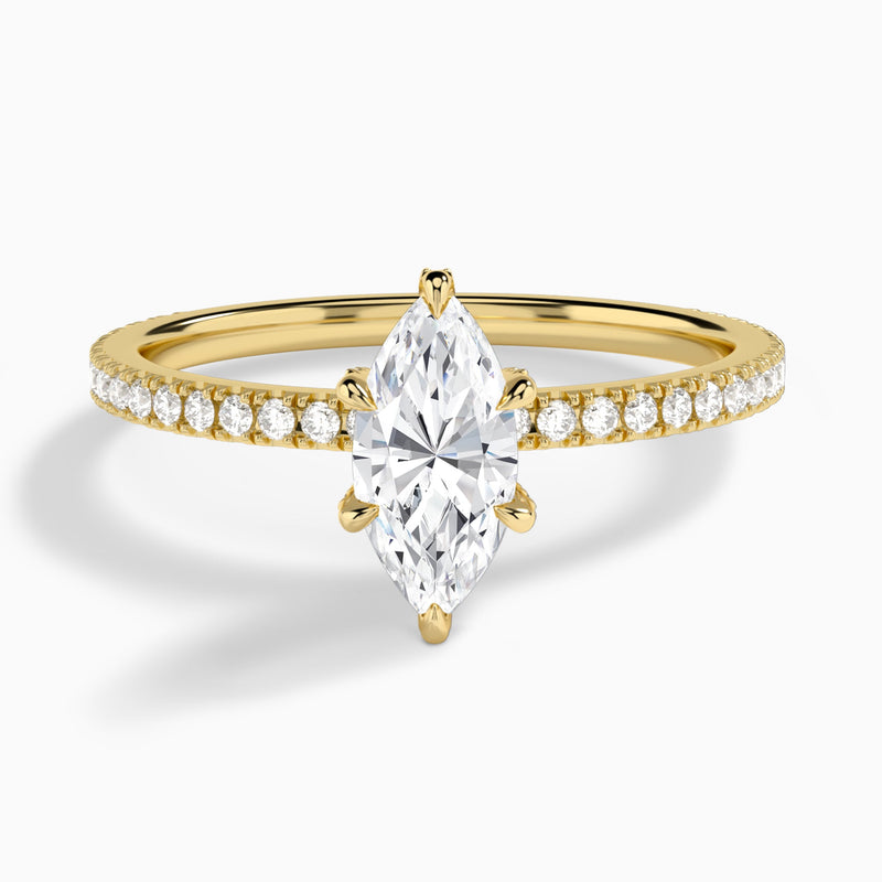 Marquise Luxe Six-Prong Pavé Lab Diamond Engagement Ring In 18K Yellow Gold - Lucenjuri