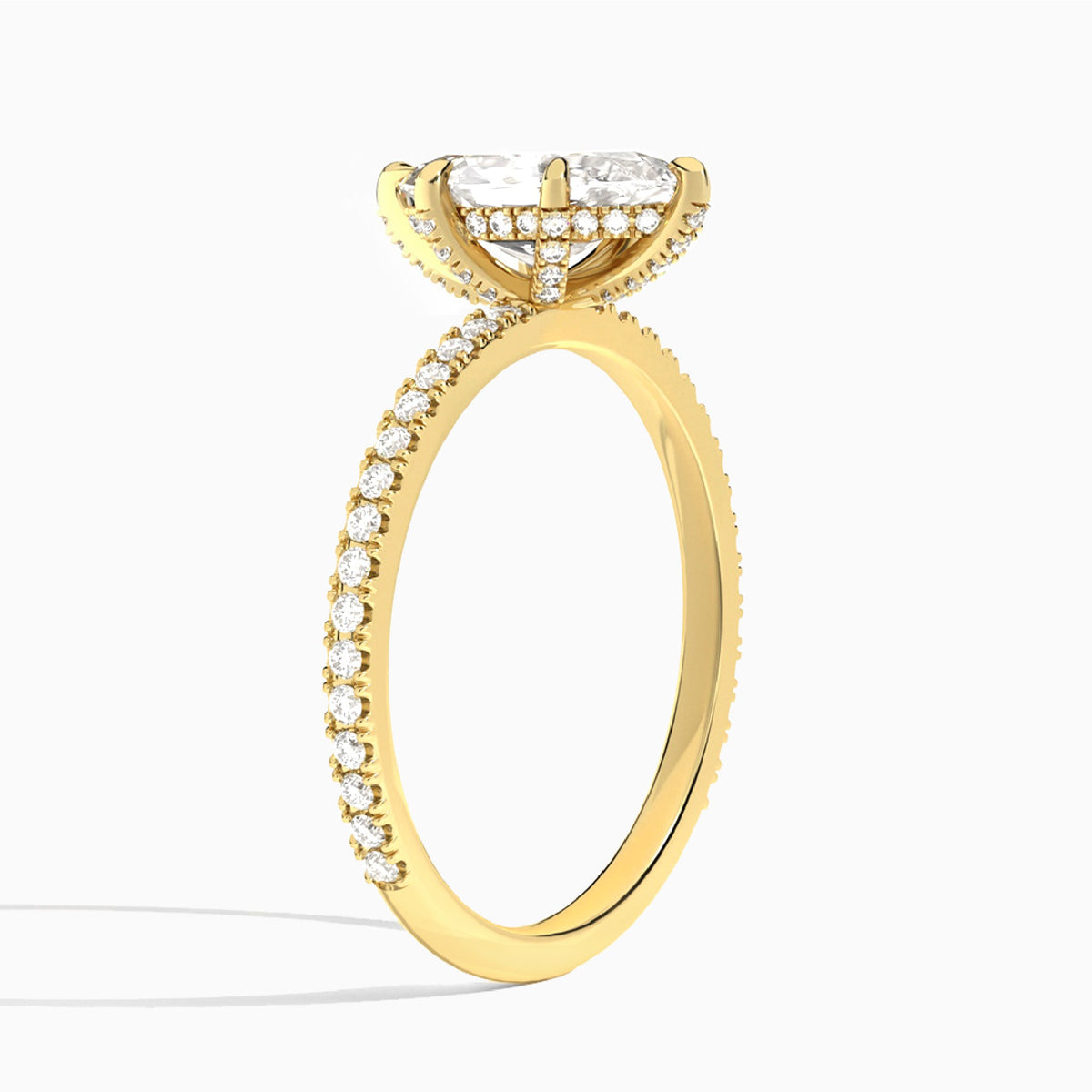 Marquise Luxe Six-Prong Pavé Lab Diamond Engagement Ring In 18K Yellow Gold, Angle View