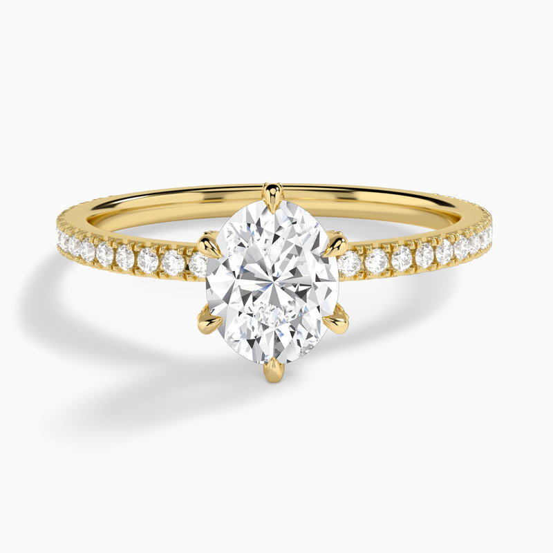 Oval Luxe Six-Prong Pavé Lab Diamond Engagement Ring In 14K Yellow Gold - Lucenjuri