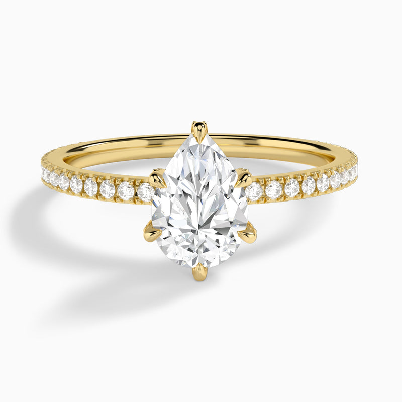 Pear Luxe Six-Prong Pavé Lab Diamond Engagement Ring In 14K Yellow Gold - Lucenjuri