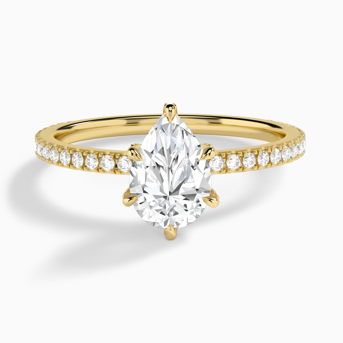 Pear Luxe Six-Prong Pavé Lab Diamond Engagement Ring In 18K Yellow Gold - Lucenjuri