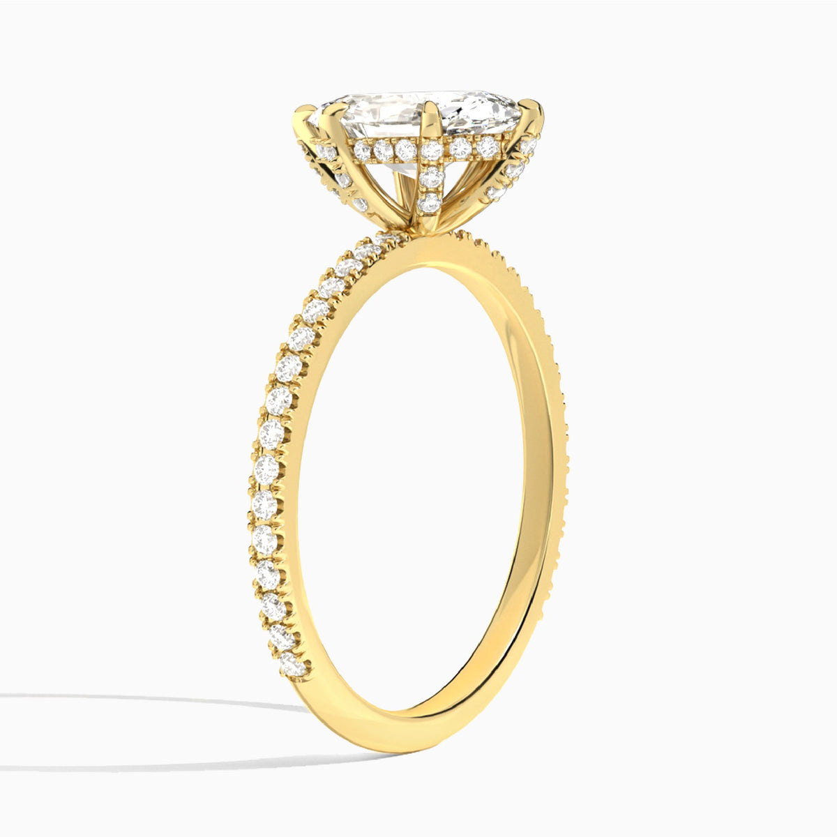 Pear Luxe Six-Prong Pavé Lab Diamond Engagement Ring In 18K Yellow Gold, Angle View