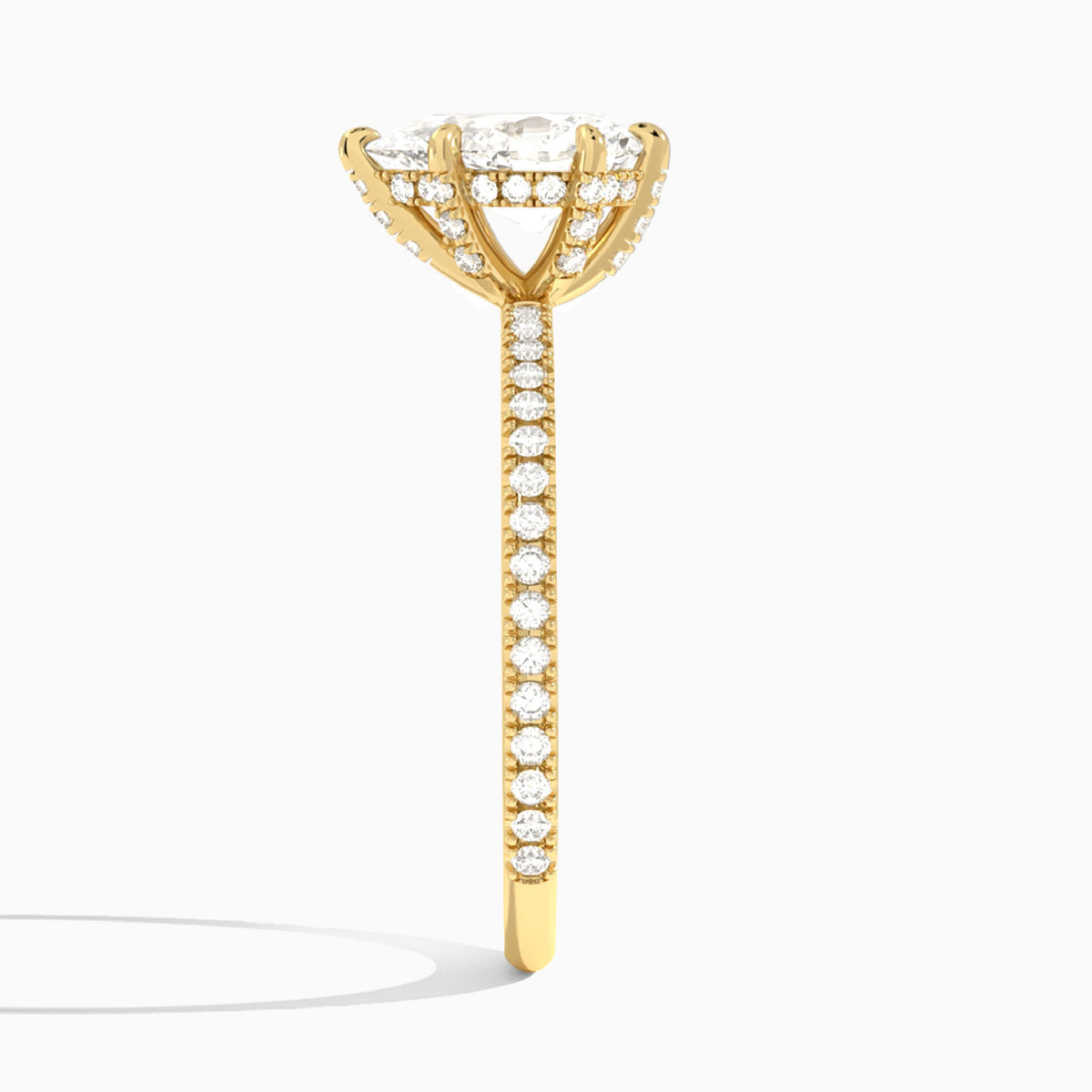 Pear Luxe Six-Prong Pavé Lab Diamond Engagement Ring In 18K Yellow Gold, Side View