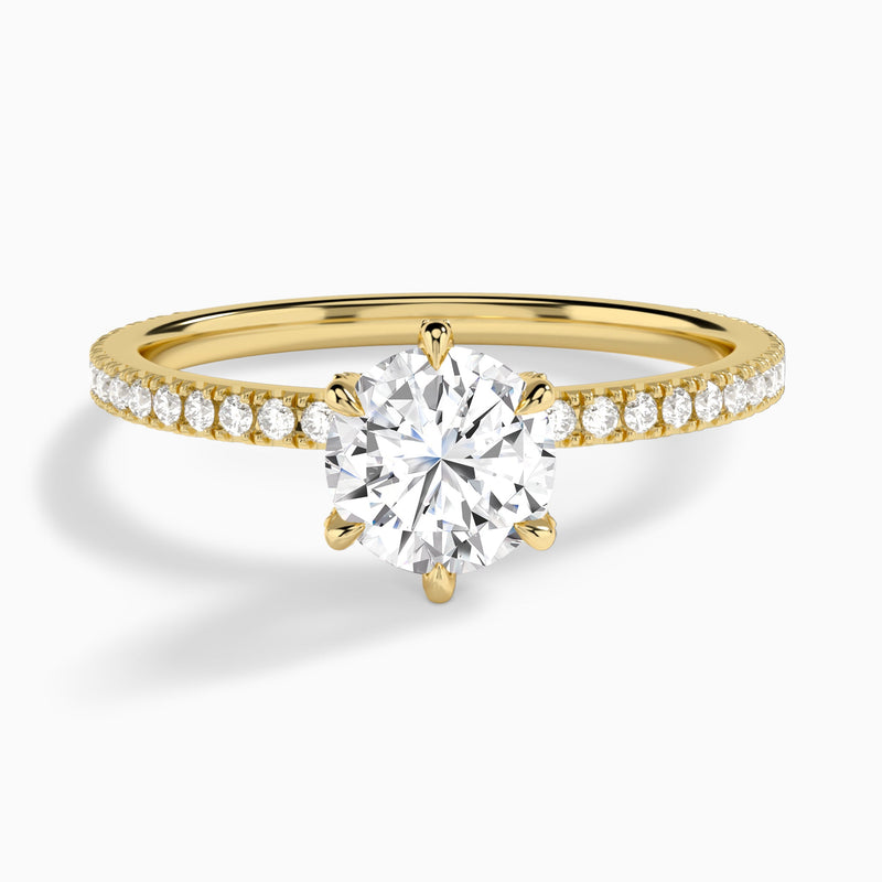 Round Luxe Six-Prong Pavé Lab Diamond Engagement Ring In 18K Yellow Gold - Lucenjuri