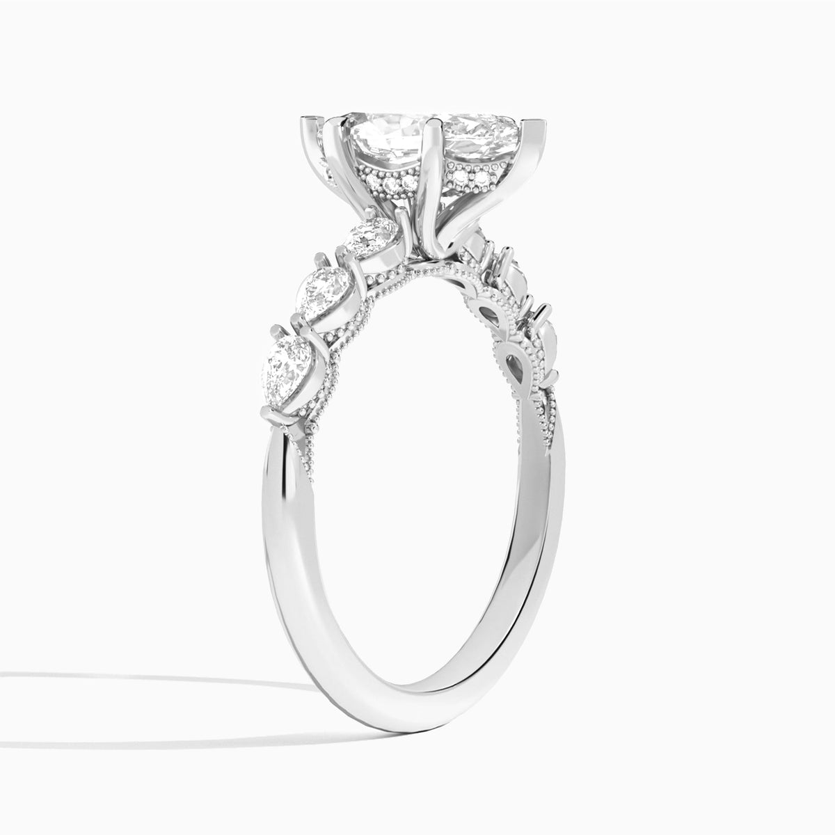 Marquise Crescent Pear Lab Diamond Engagement Ring In Platinum, Angle View
