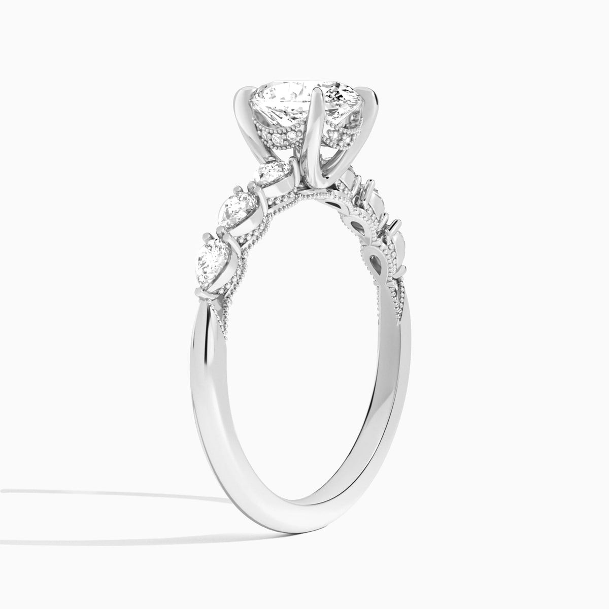 Oval Crescent Pear Lab Diamond Engagement Ring In Platinum, Angle View