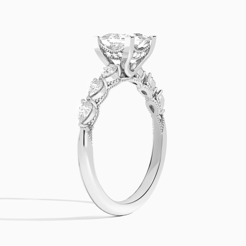 Princess Crescent Pear Lab Diamond Engagement Ring In Platinum, Angle View