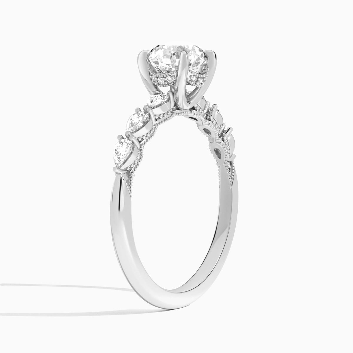 Round Crescent Pear Lab Diamond Engagement Ring In Platinum, Angle View