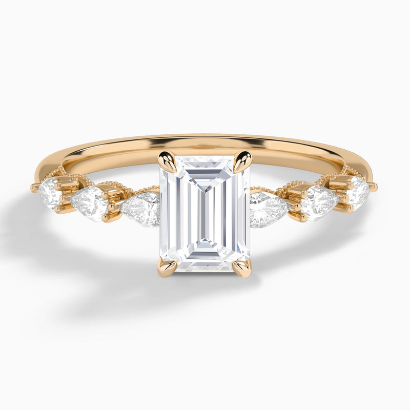 Emerald Crescent Pear Lab Diamond Engagement Ring In 14K Rose Gold - Lucenjuri