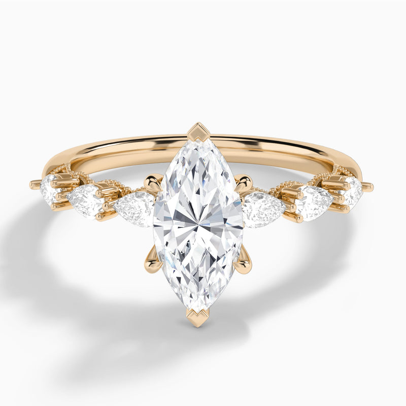 Marquise Crescent Pear Lab Diamond Engagement Ring In 14K Rose Gold - Lucenjuri