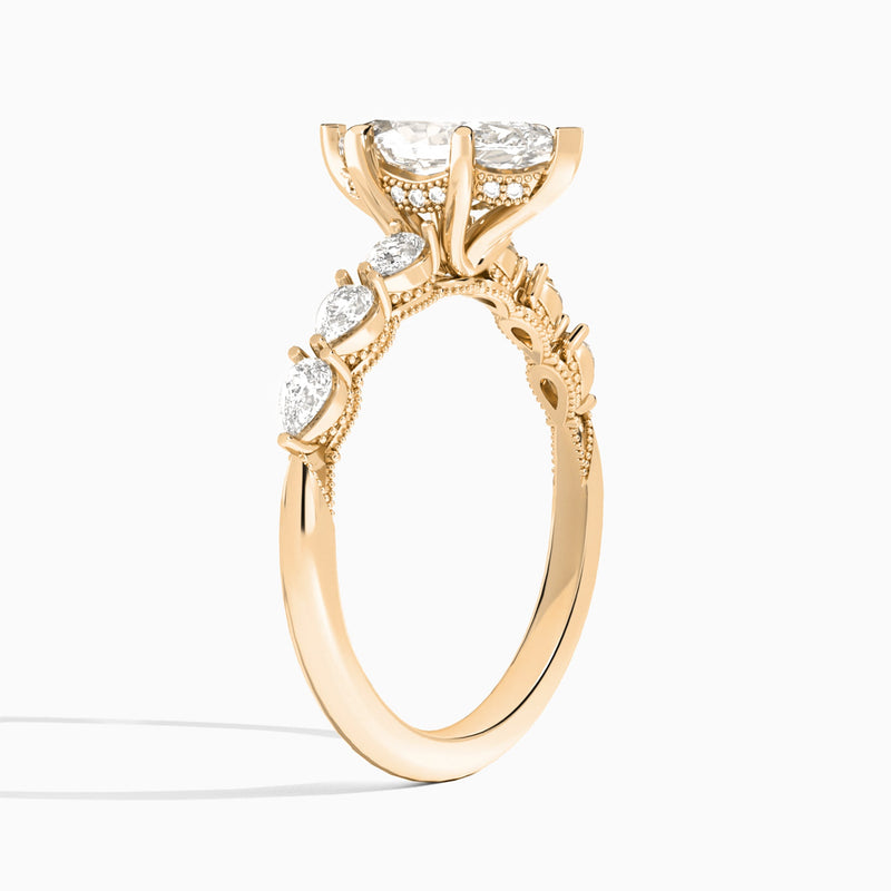 Marquise Crescent Pear Lab Diamond Engagement Ring In 14K Rose Gold, Angle View
