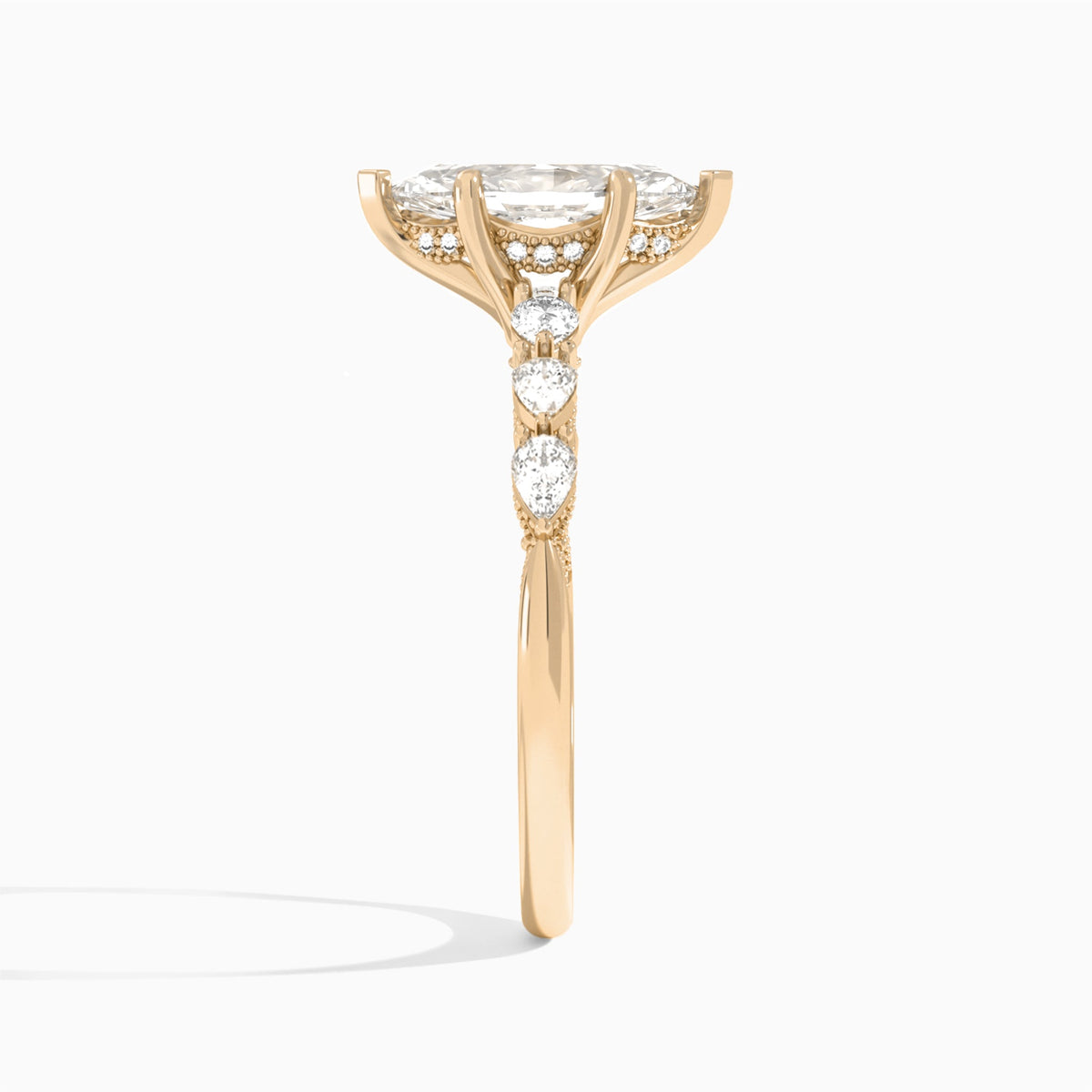 Marquise Crescent Pear Lab Diamond Engagement Ring In 14K Rose Gold, Side View