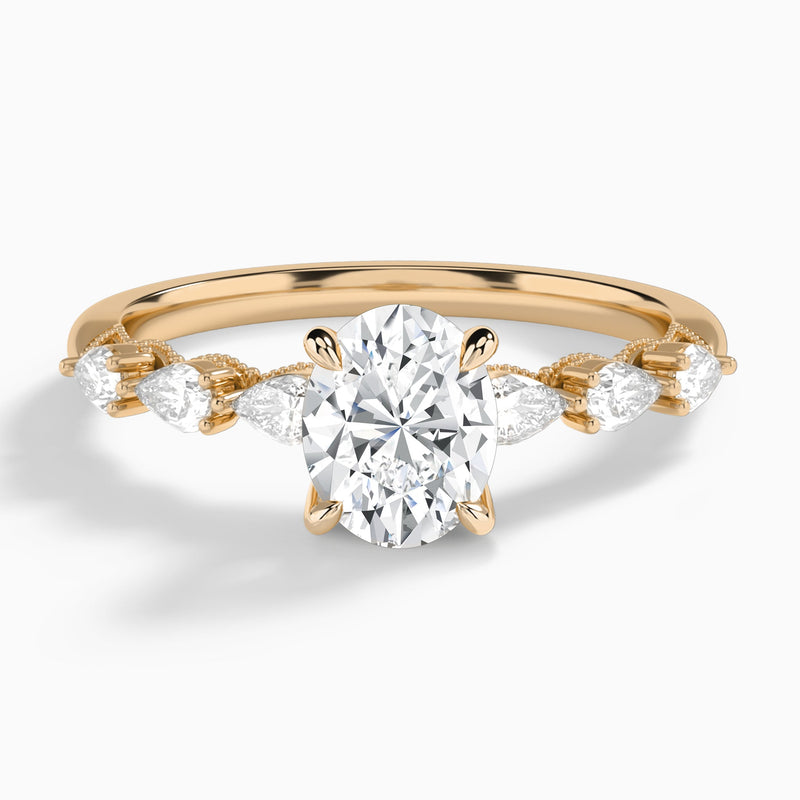 Oval Crescent Pear Lab Diamond Engagement Ring In 14K Rose Gold - Lucenjuri