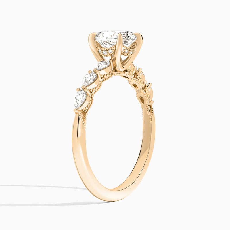 Oval Crescent Pear Lab Diamond Engagement Ring In 14K Rose Gold, Angle View