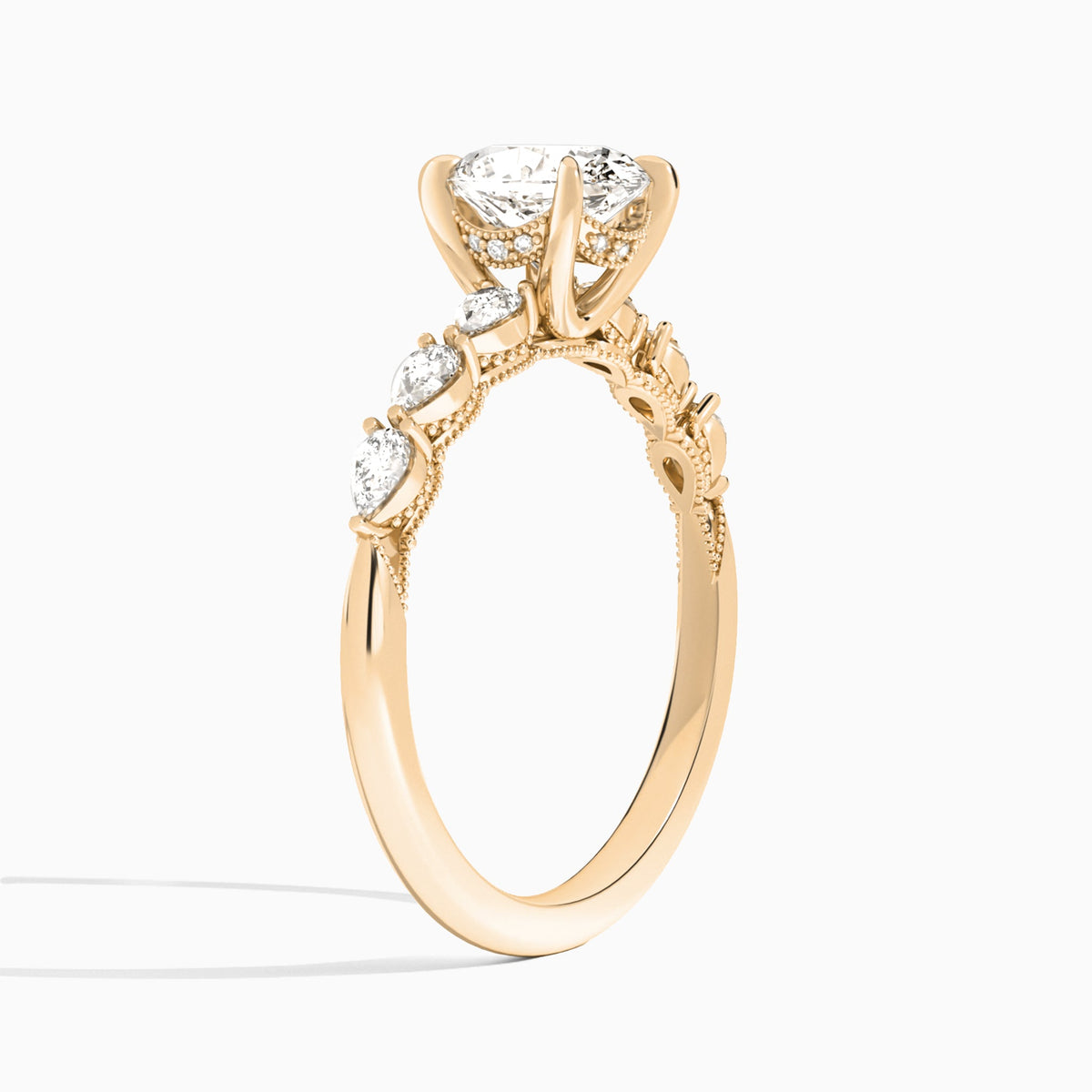 Oval Crescent Pear Lab Diamond Engagement Ring In 14K Rose Gold, Angle View