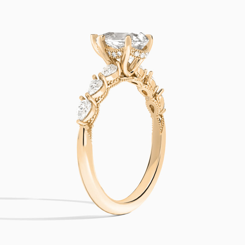 Pear Crescent Pear Lab Diamond Engagement Ring In 14K Rose Gold, Angle View