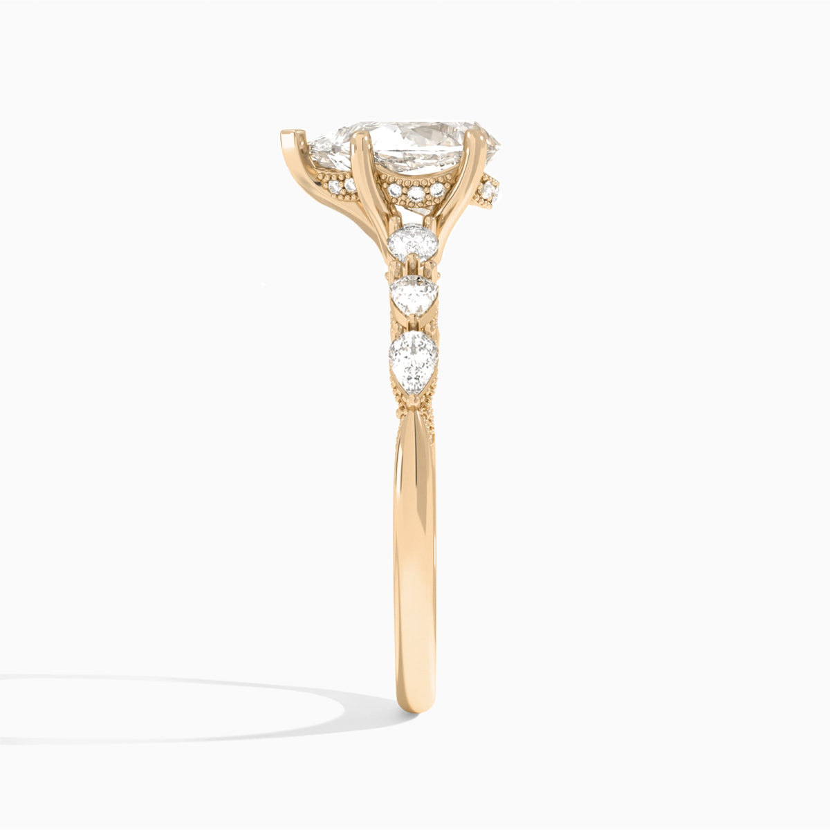 Pear Crescent Pear Lab Diamond Engagement Ring In 14K Rose Gold, Side View