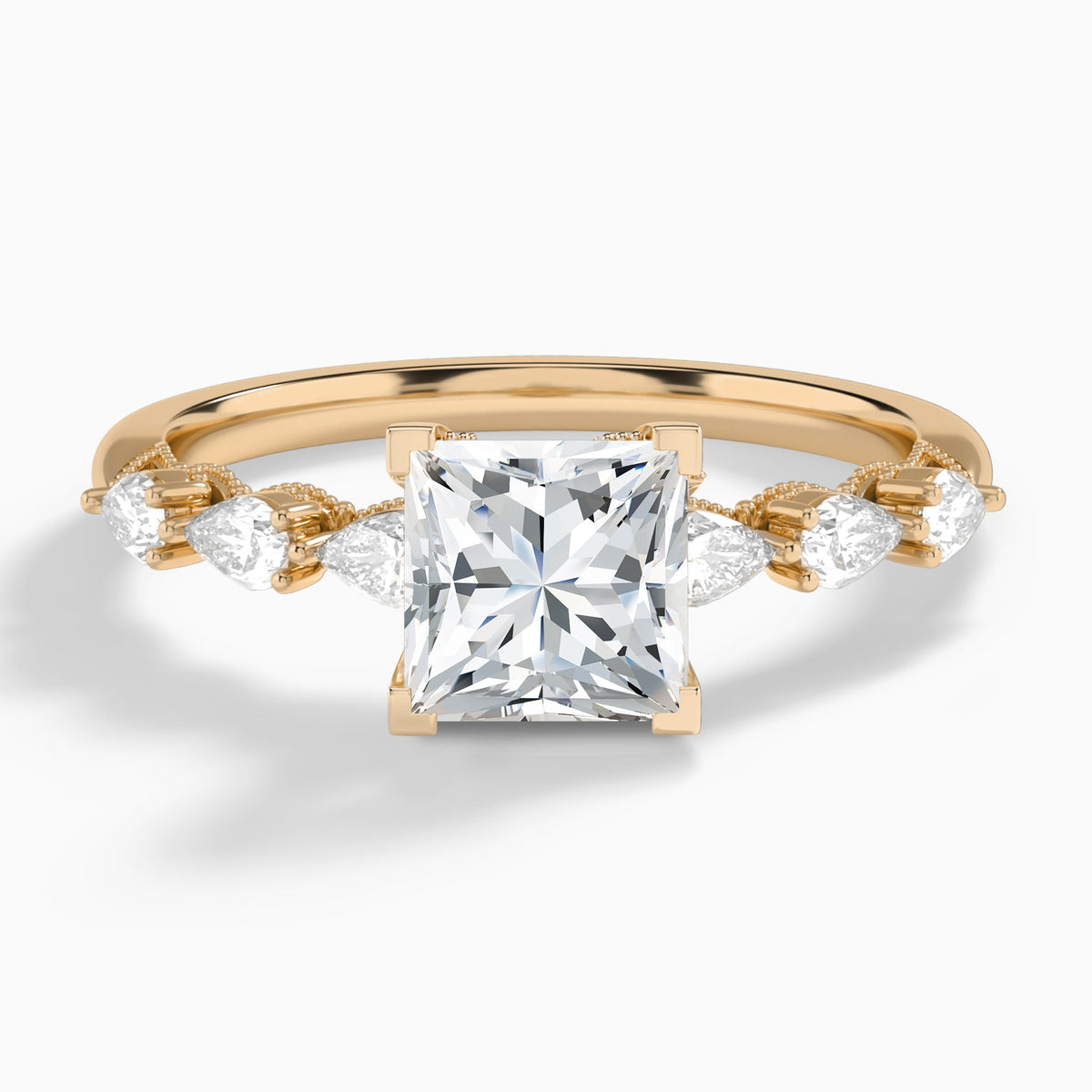 Princess Crescent Pear Lab Diamond Engagement Ring In 14K Rose Gold - Lucenjuri