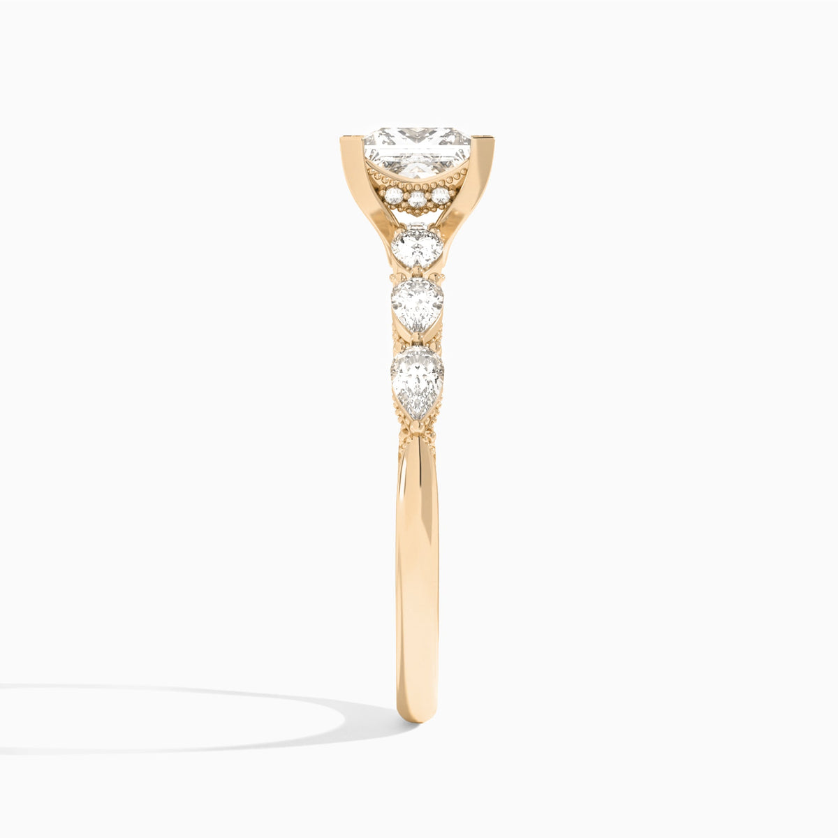 Princess Crescent Pear Lab Diamond Engagement Ring In 14K Rose Gold, Side View