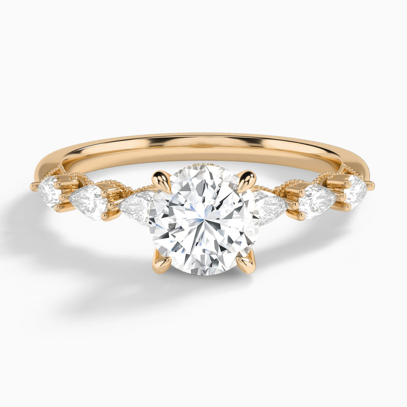 Round Crescent Pear Lab Diamond Engagement Ring In 14K Rose Gold - Lucenjuri