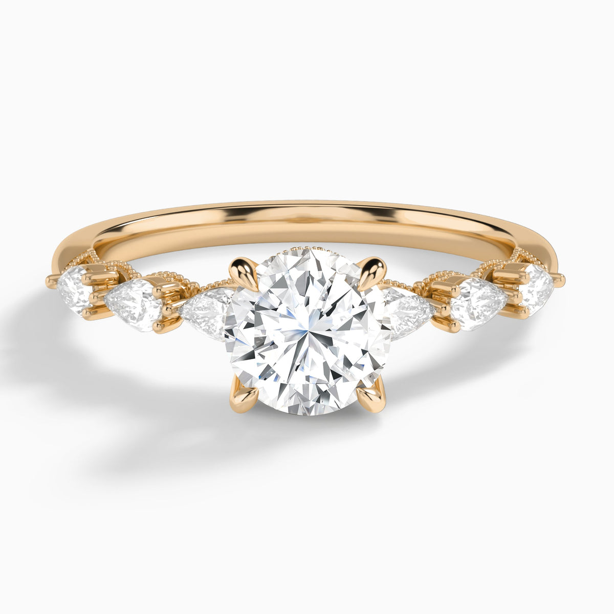 Round Crescent Pear Lab Diamond Engagement Ring In 14K Rose Gold - Lucenjuri