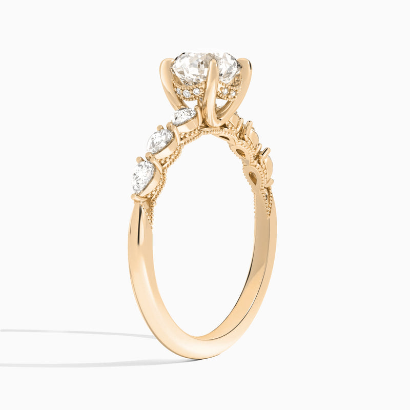 Round Crescent Pear Lab Diamond Engagement Ring In 14K Rose Gold, Angle View