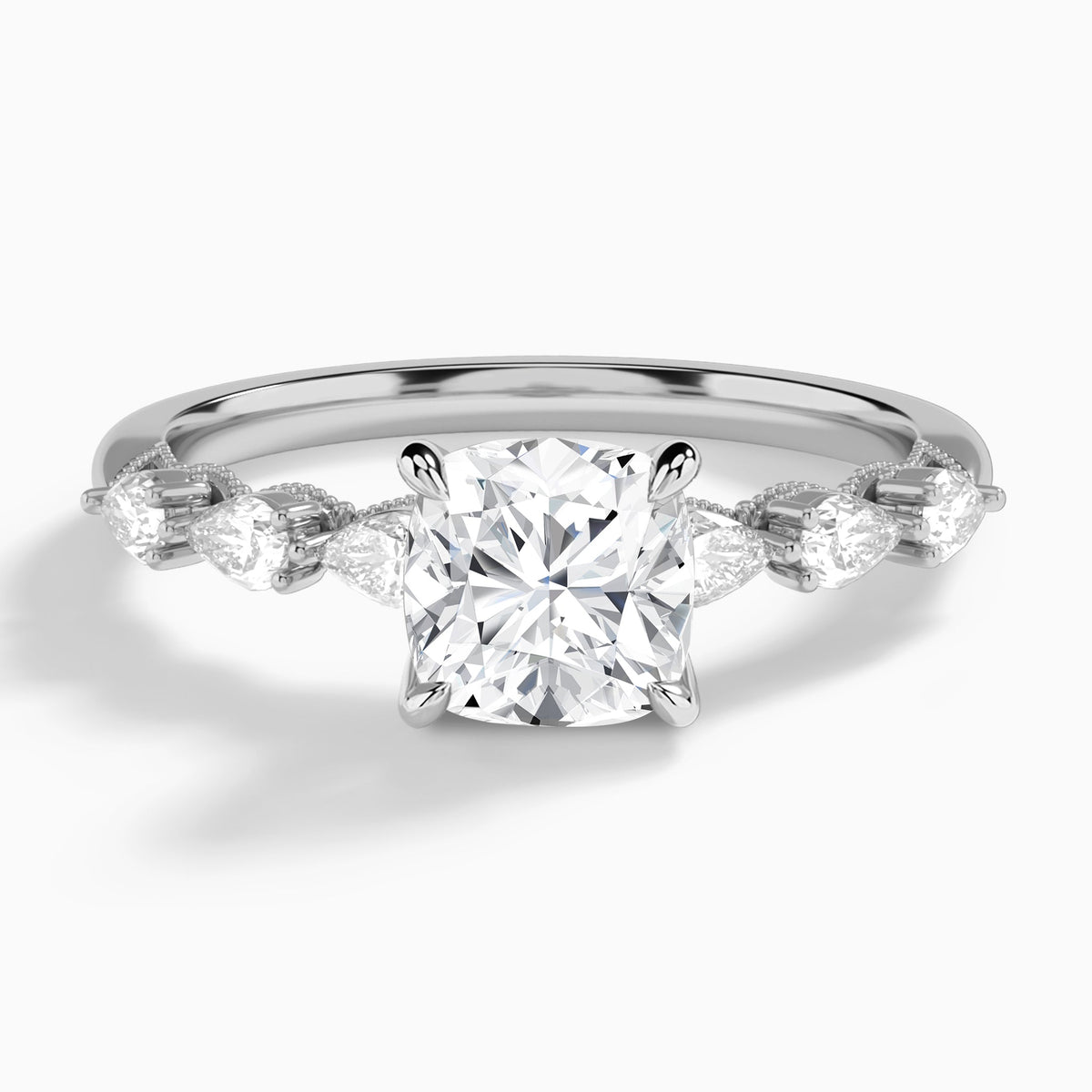 Cushion Crescent Pear Lab Diamond Engagement Ring In 18K White Gold - Lucenjuri