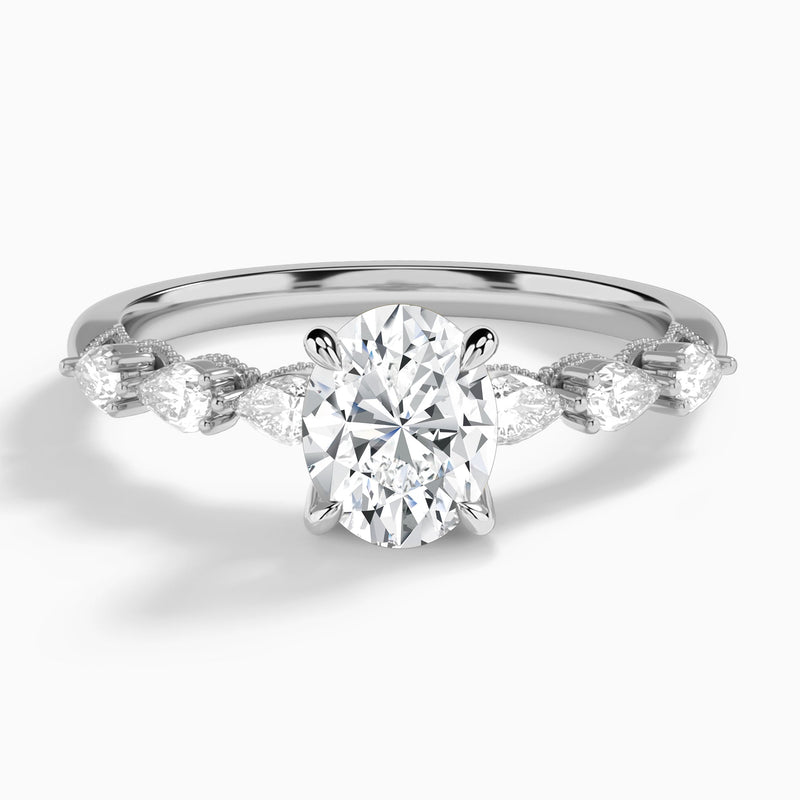 Oval Crescent Pear Lab Diamond Engagement Ring In 14K White Gold - Lucenjuri