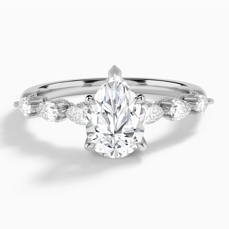 Pear Crescent Pear Lab Diamond Engagement Ring In 14K White Gold - Lucenjuri
