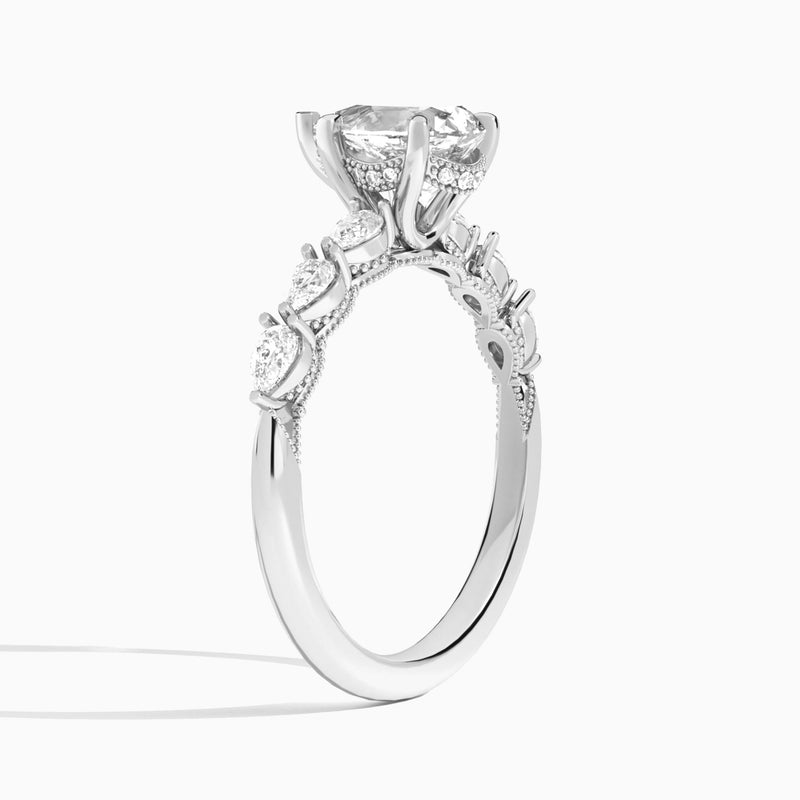 Pear Crescent Pear Lab Diamond Engagement Ring In 14K White Gold, Angle View