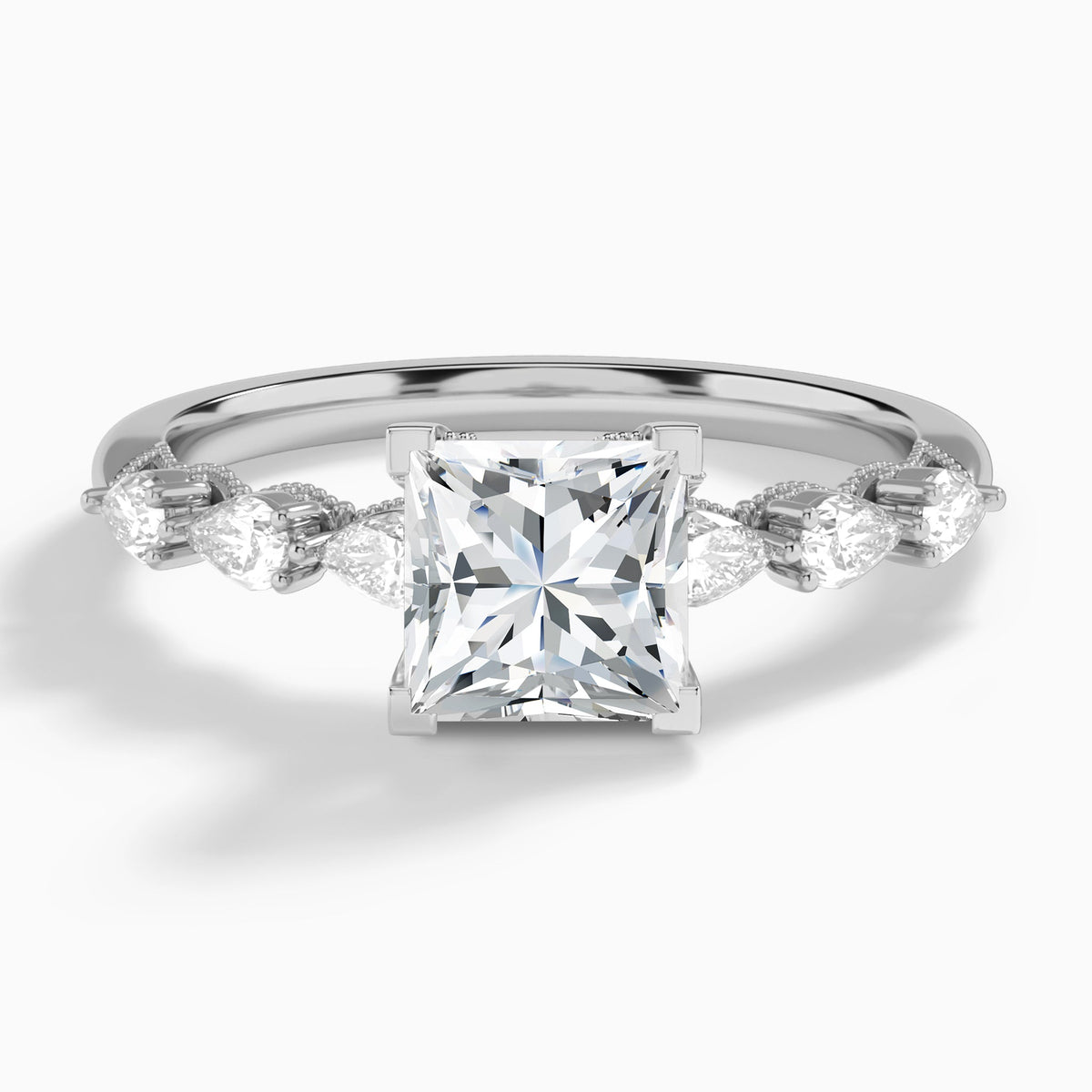Princess Crescent Pear Lab Diamond Engagement Ring In 18K White Gold - Lucenjuri