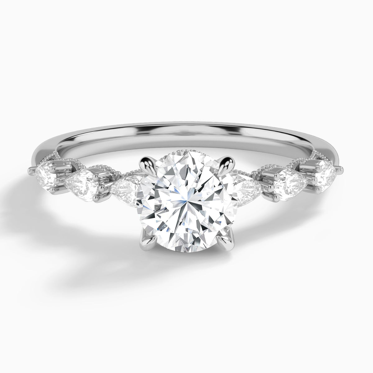Round Crescent Pear Lab Diamond Engagement Ring In 18K White Gold - Lucenjuri
