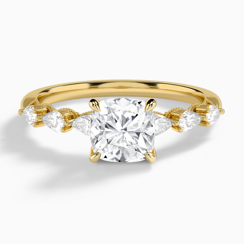 Cushion Crescent Pear Lab Diamond Engagement Ring In 14K Yellow Gold - Lucenjuri