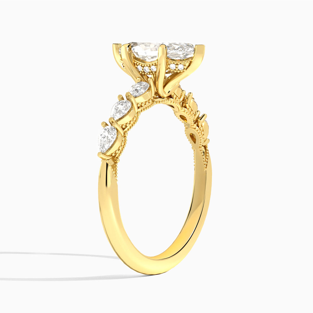 Marquise Crescent Pear Lab Diamond Engagement Ring In 14K Yellow Gold, Angle View