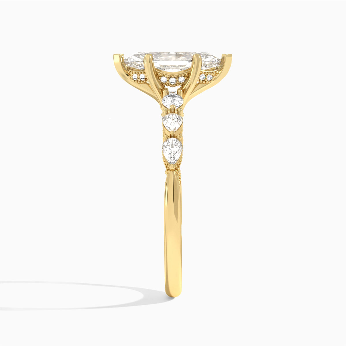 Marquise Crescent Pear Lab Diamond Engagement Ring In 18K Yellow Gold, Side View