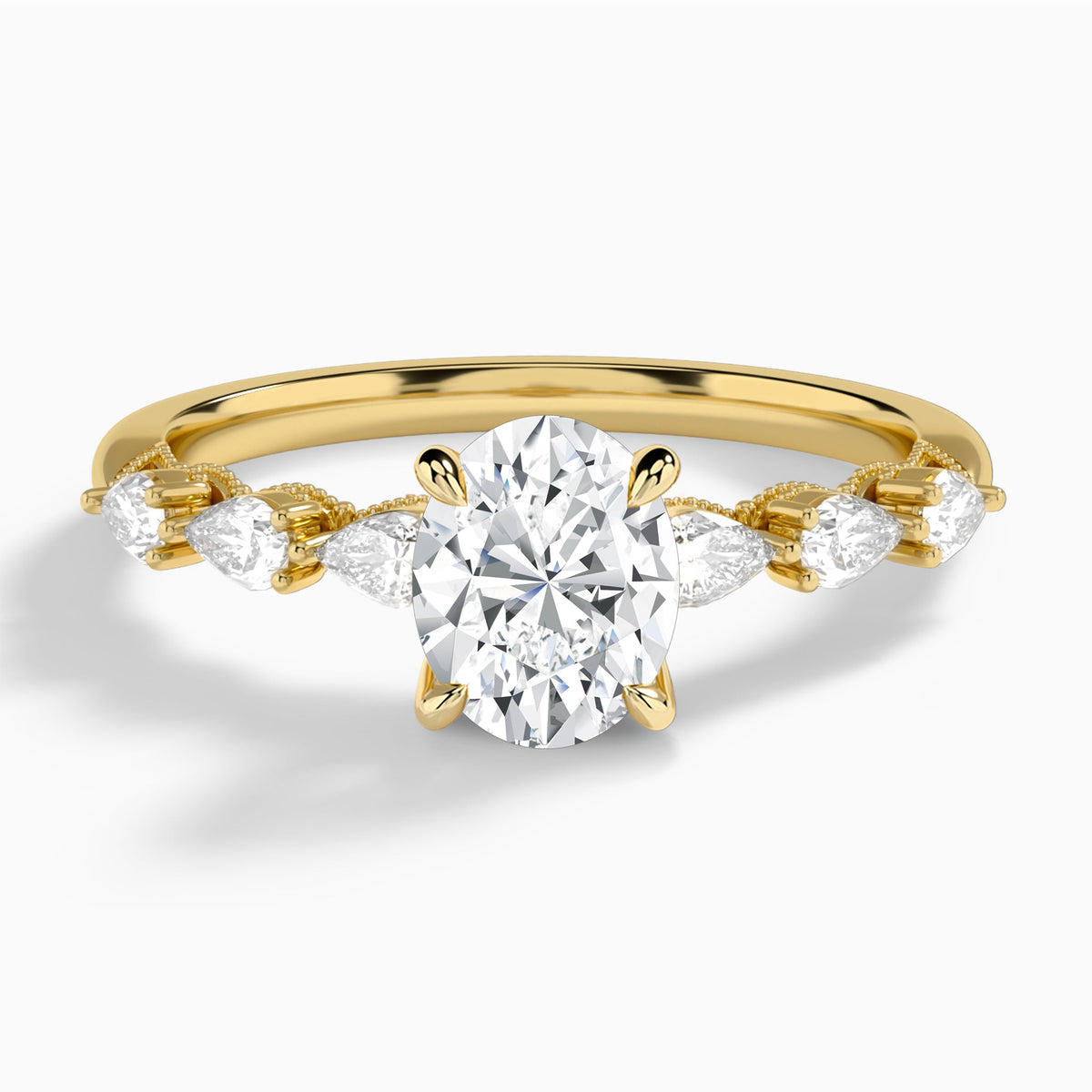 Oval Crescent Pear Lab Diamond Engagement Ring In 18K Yellow Gold - Lucenjuri