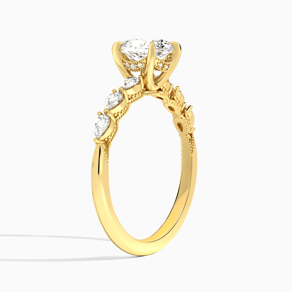 Oval Crescent Pear Lab Diamond Engagement Ring In 18K Yellow Gold, Angle View